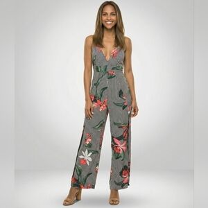 Zaful Black and White Floral Jumpsuit